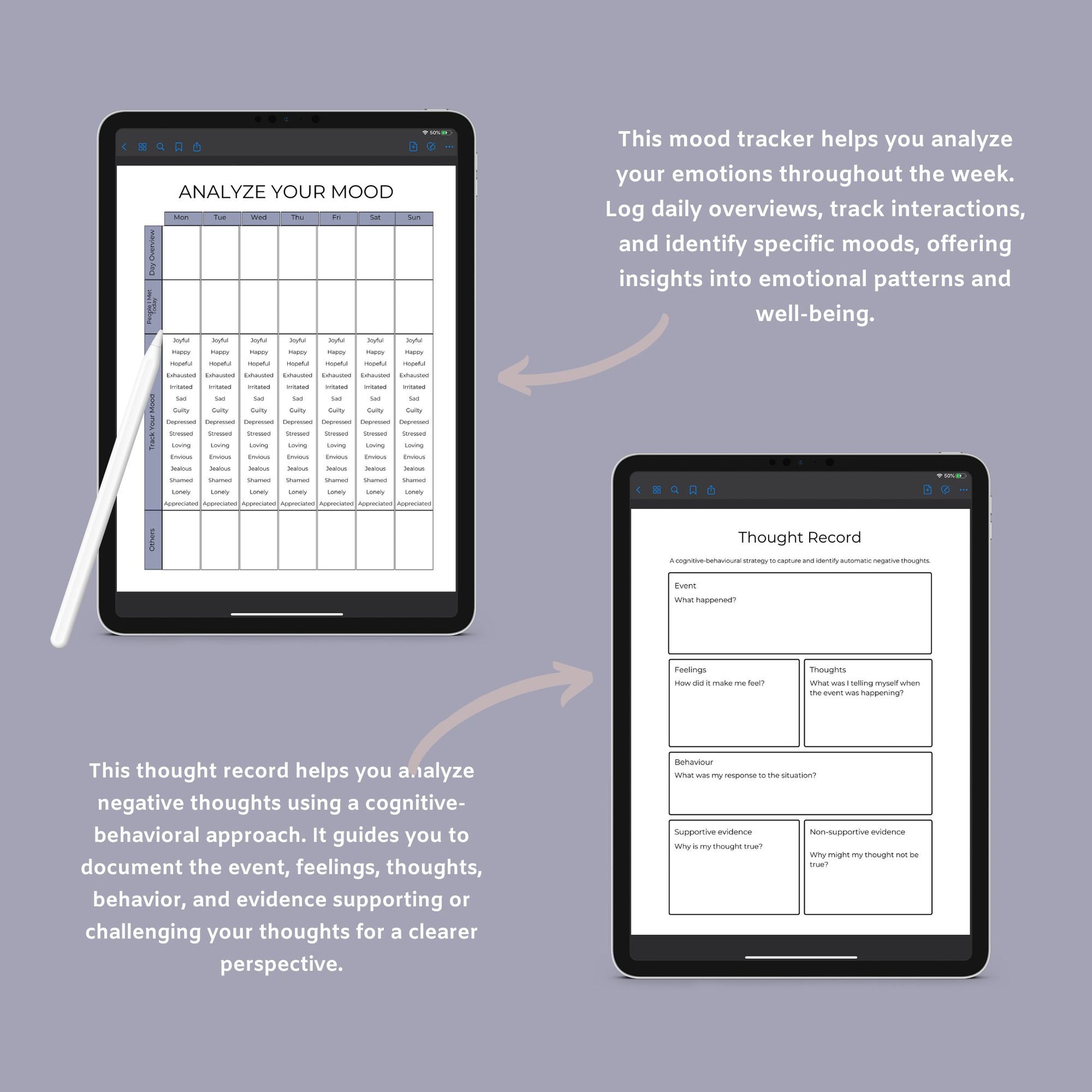 Anxiety & Depression Workbook – Track Mental Health, Emotions & Self-Care | Printable PDF