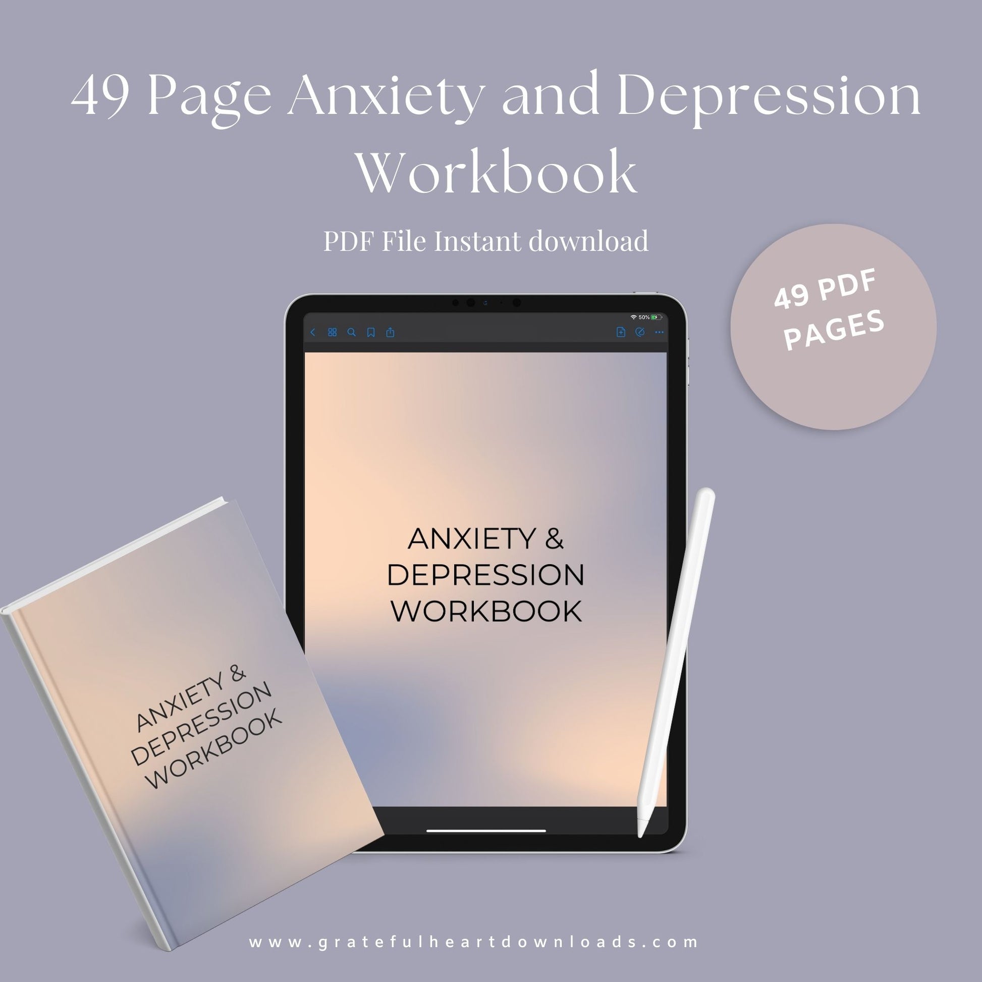 Anxiety & Depression Workbook – Track Mental Health, Emotions & Self-Care | Printable PDF