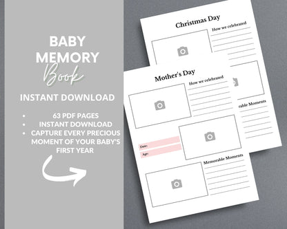 Baby Memory Book – Capture Precious First Moments & Milestones | Printable PDF