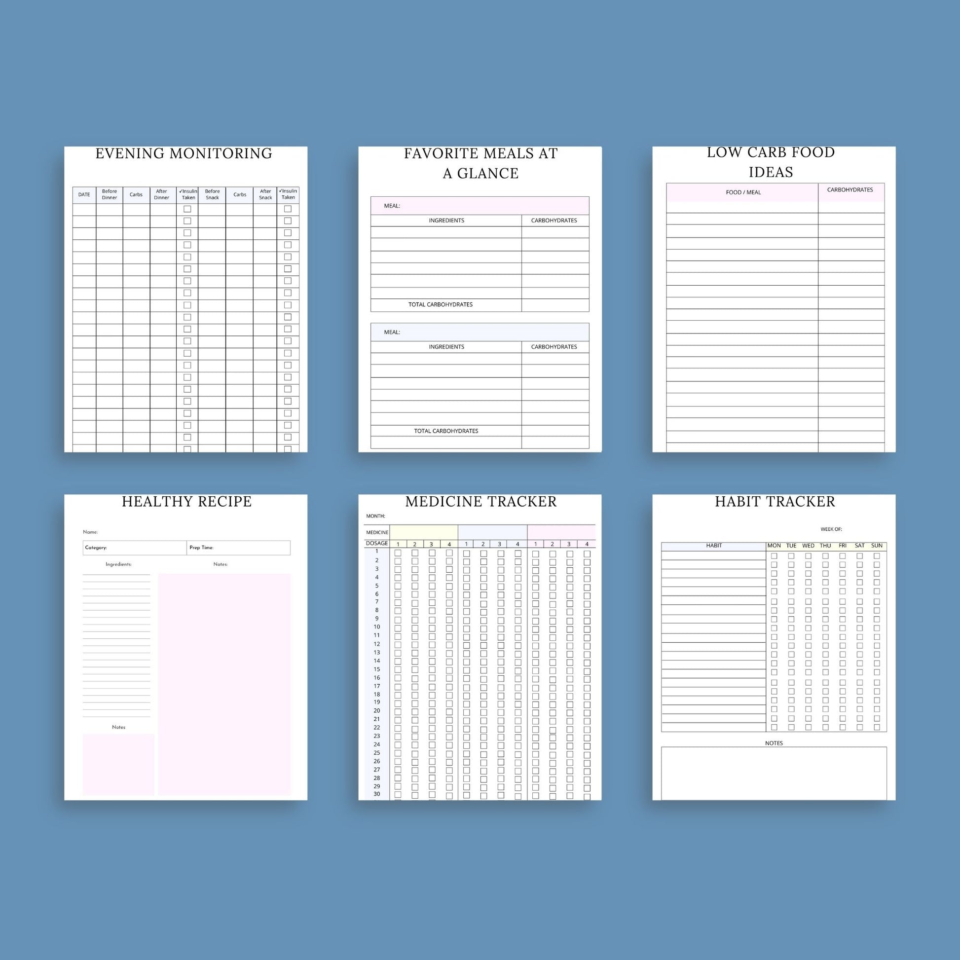 Blood Sugar Planner | Diabetes Log Book | Printable Glucose Tracker PDF