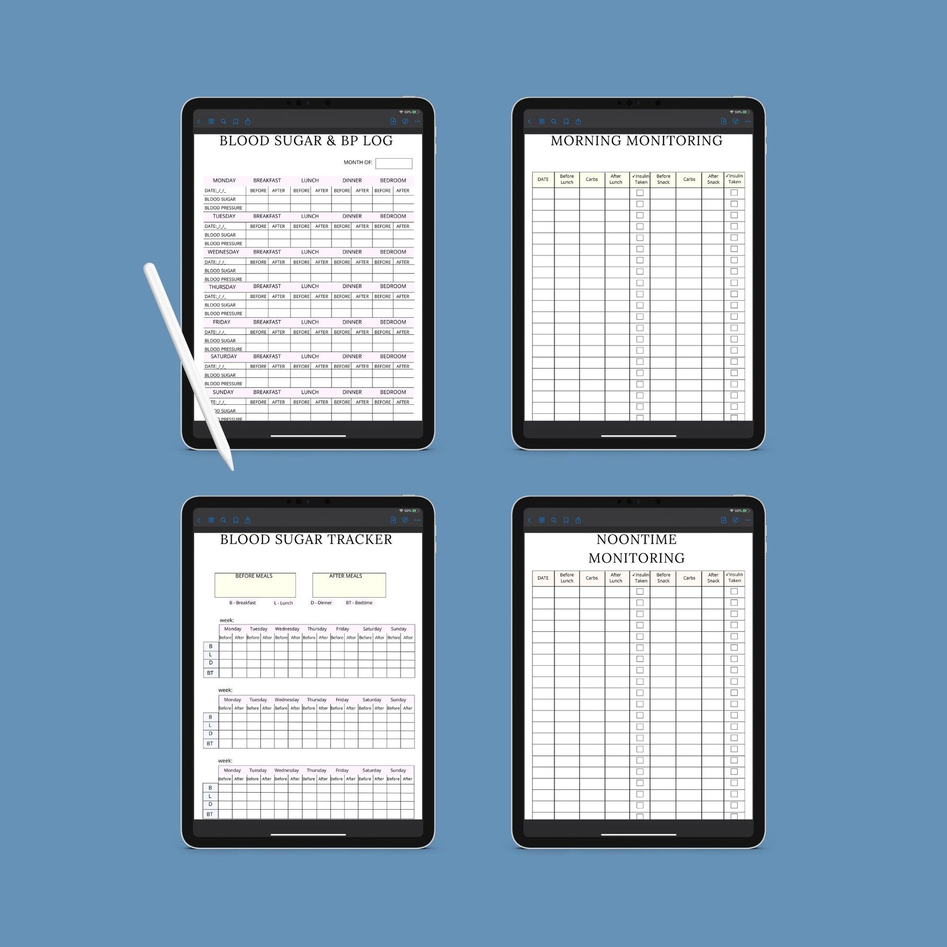 Blood Sugar Planner | Diabetes Log Book | Printable Glucose Tracker PDF