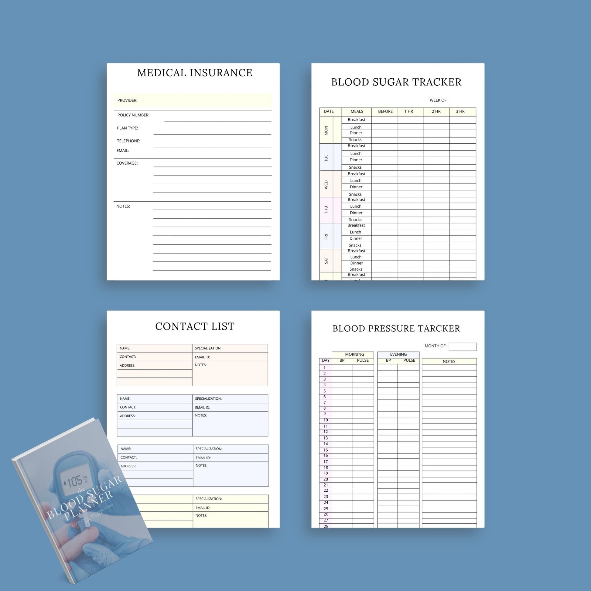 Blood Sugar Planner | Diabetes Log Book | Printable Glucose Tracker PDF