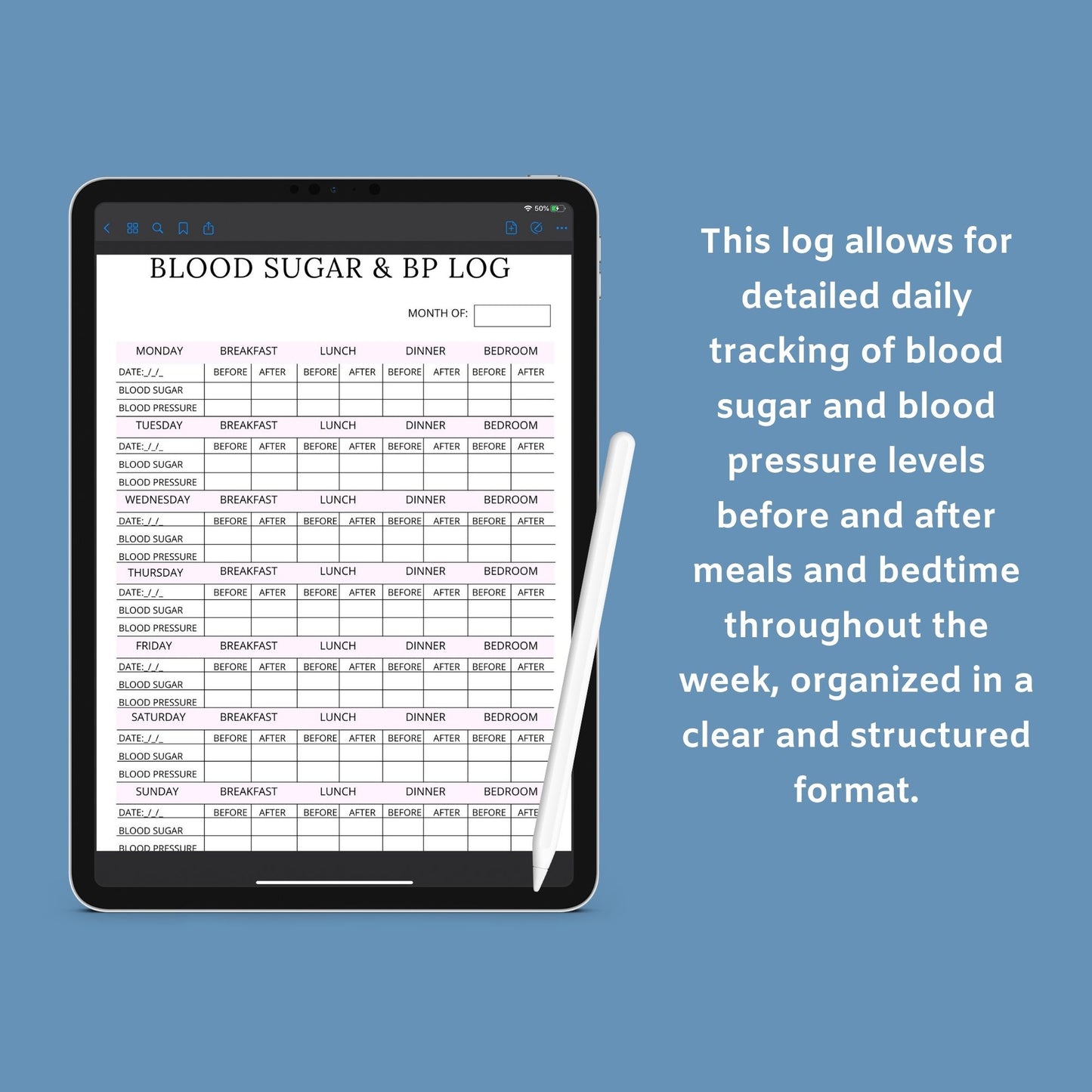 Blood Sugar Planner | Diabetes Log Book | Printable Glucose Tracker PDF