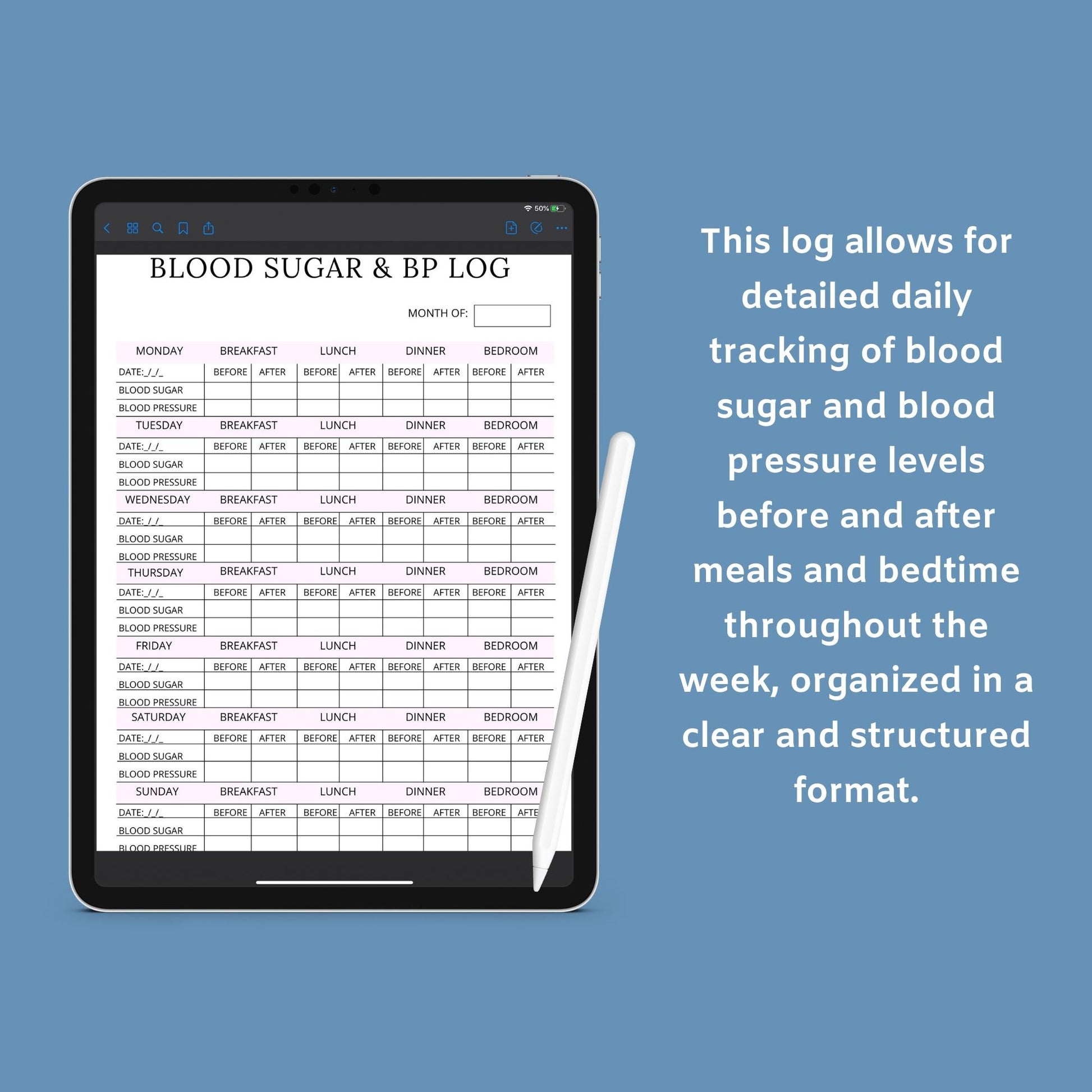 Blood Sugar Planner | Diabetes Log Book | Printable Glucose Tracker PDF