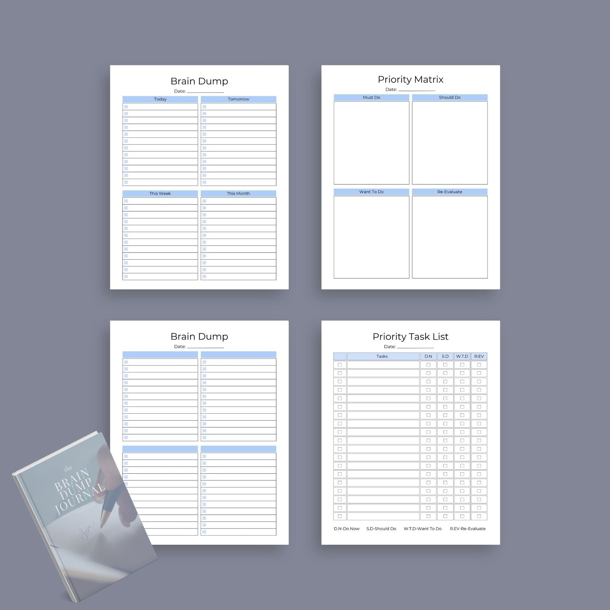 Brain Dump Journal | Printable Productivity Planner | Digital PDF