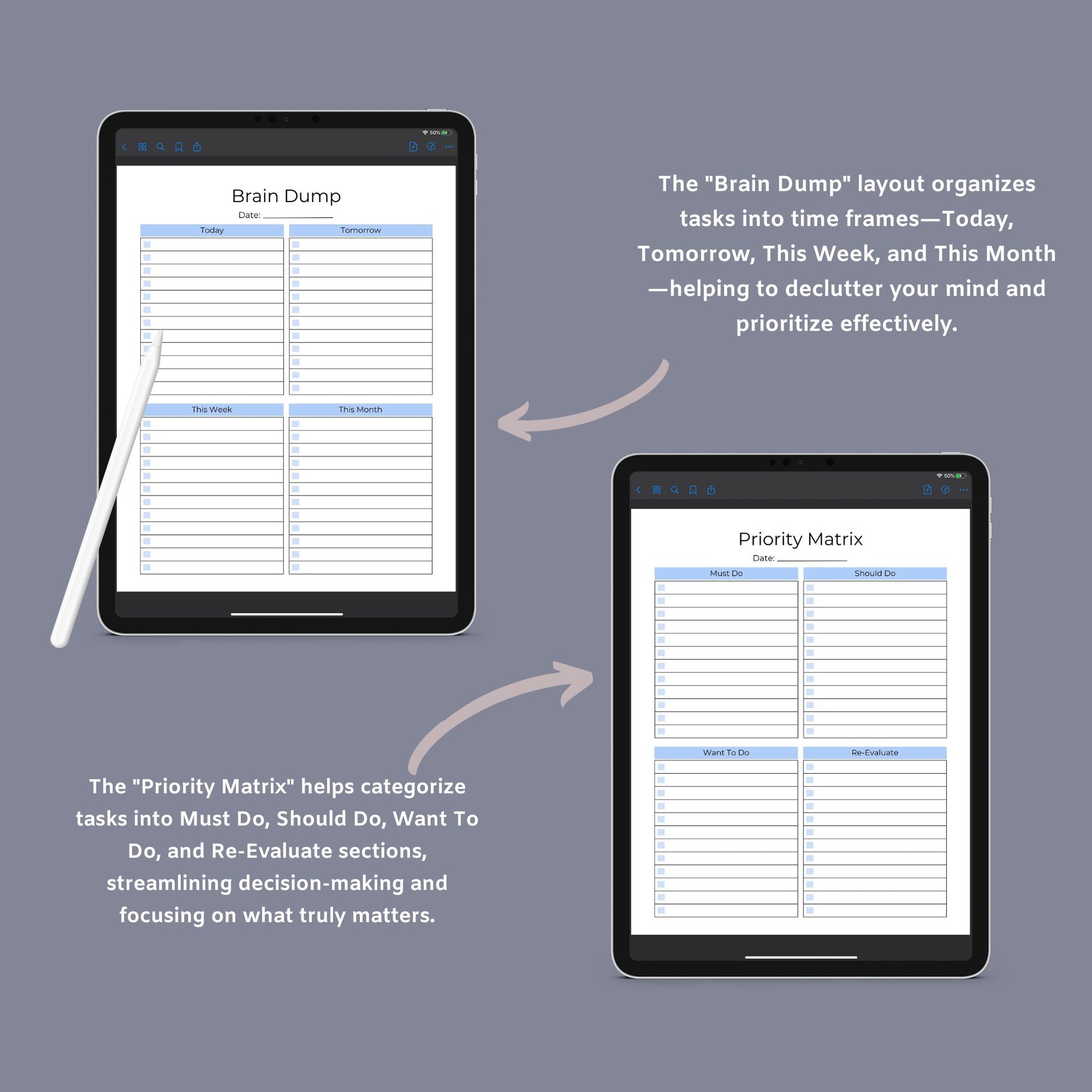 Brain Dump Journal | Printable Productivity Planner | Digital PDF