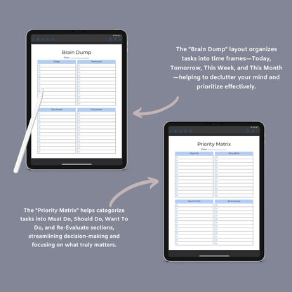 Brain Dump Journal | Printable Productivity Planner | Digital PDF