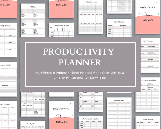 Productivity Planner (140 Pages) – Daily, Weekly & Monthly Goal Tracking | Printable PDF