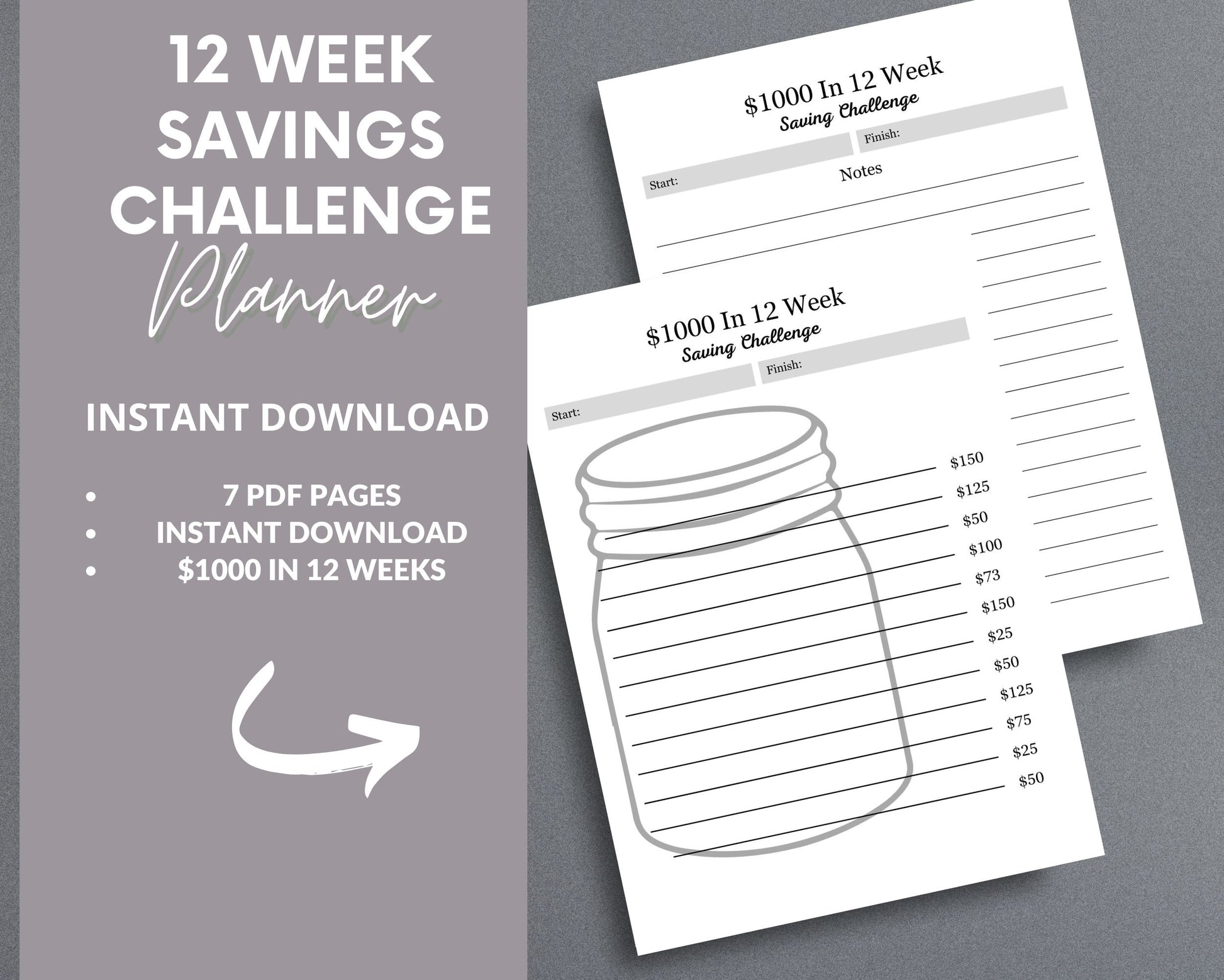 12-Week Savings Challenge – Achieve Your Financial Goals & Save Money Fast | Printable PDF

