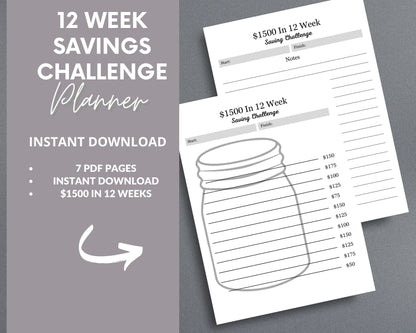 12-Week Savings Challenge – Achieve Your Financial Goals & Save Money Fast | Printable PDF

