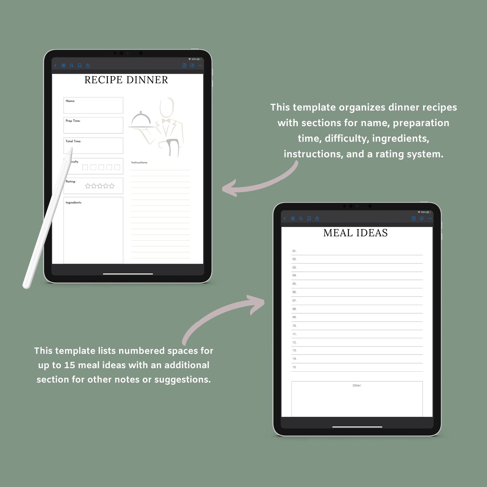 The Meal Planner – Digital Weekly & Monthly Meal Planning, Grocery List & Recipe Organizer | Printable PDF