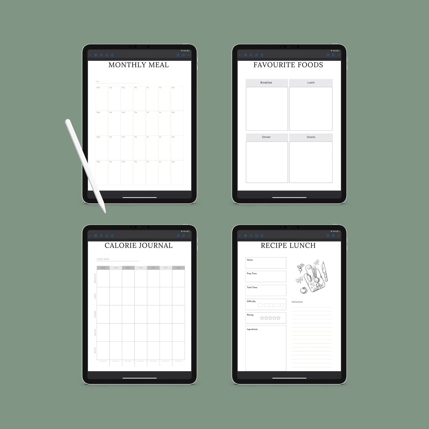 The Meal Planner – Digital Weekly & Monthly Meal Planning, Grocery List & Recipe Organizer | Printable PDF