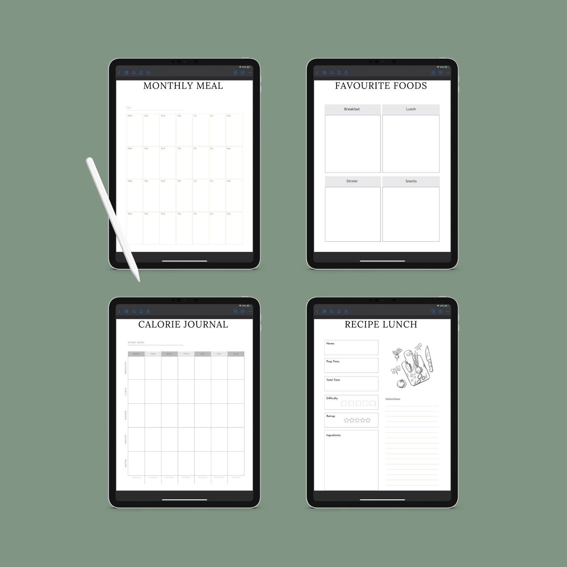 The Meal Planner – Digital Weekly & Monthly Meal Planning, Grocery List & Recipe Organizer | Printable PDF