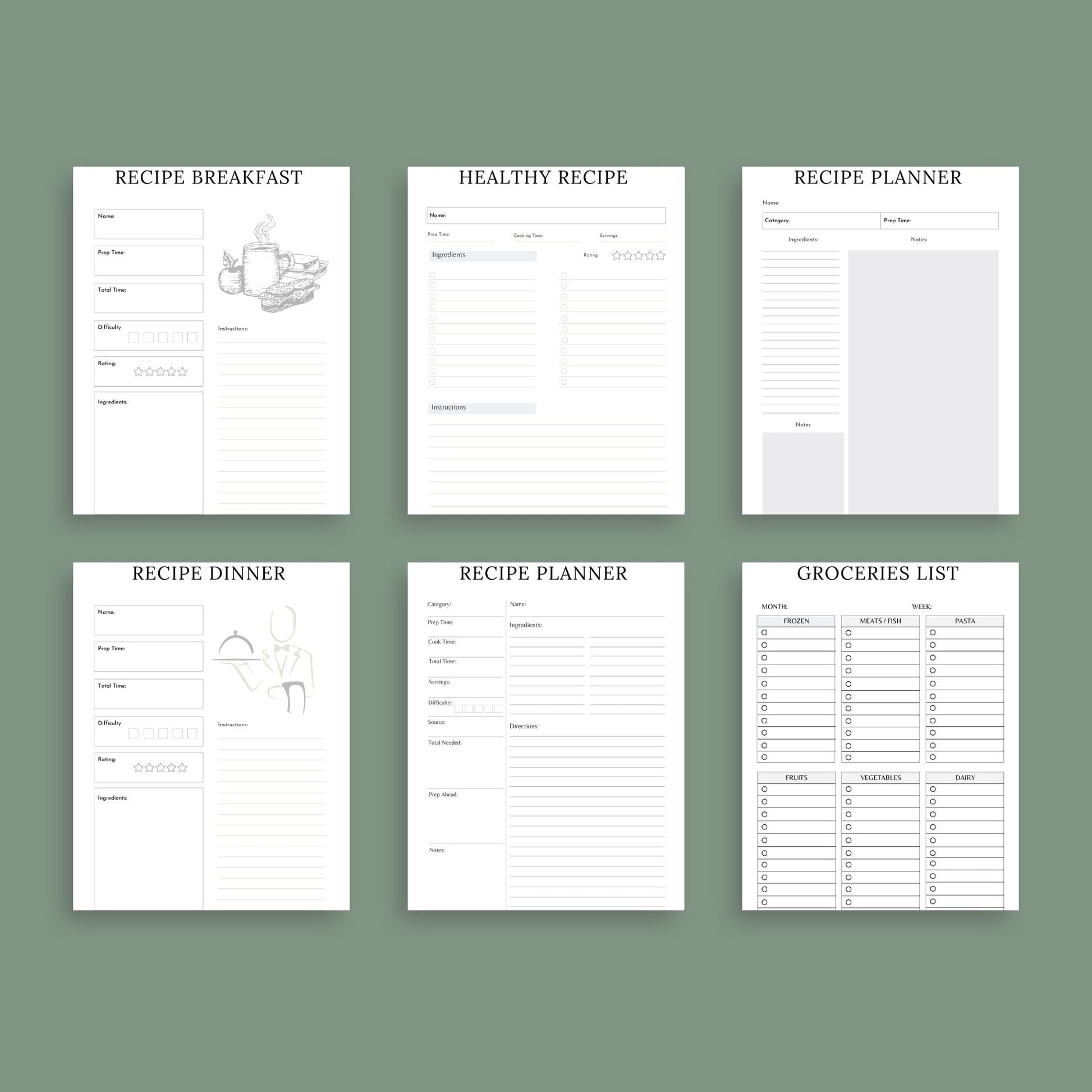 The Meal Planner – Digital Weekly & Monthly Meal Planning, Grocery List & Recipe Organizer | Printable PDF