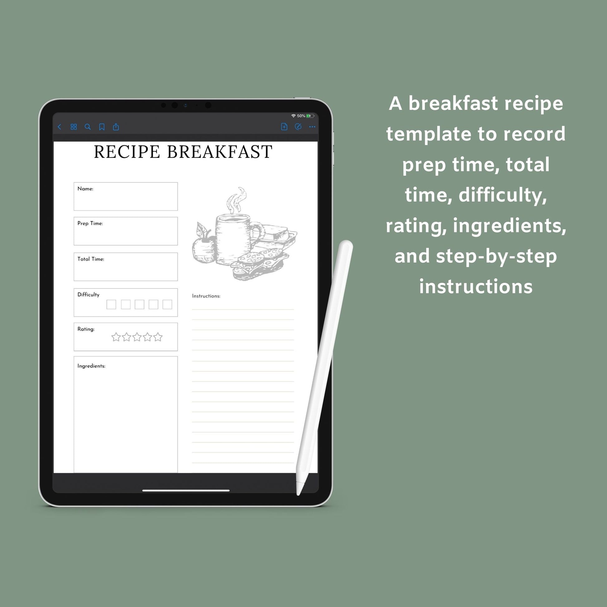 The Meal Planner – Digital Weekly & Monthly Meal Planning, Grocery List & Recipe Organizer | Printable PDF