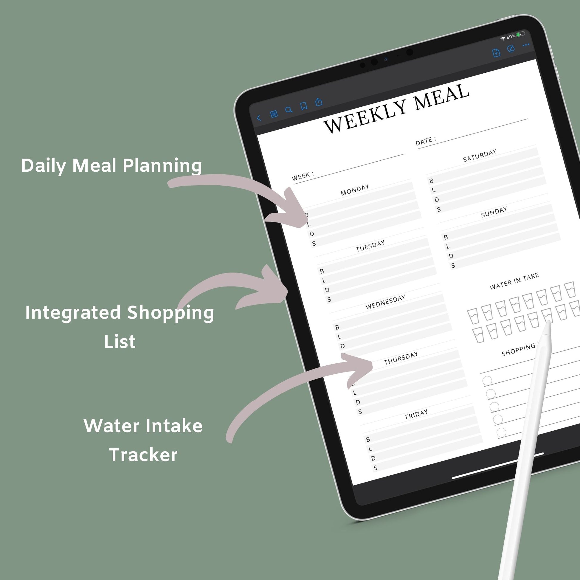 The Meal Planner – Digital Weekly & Monthly Meal Planning, Grocery List & Recipe Organizer | Printable PDF