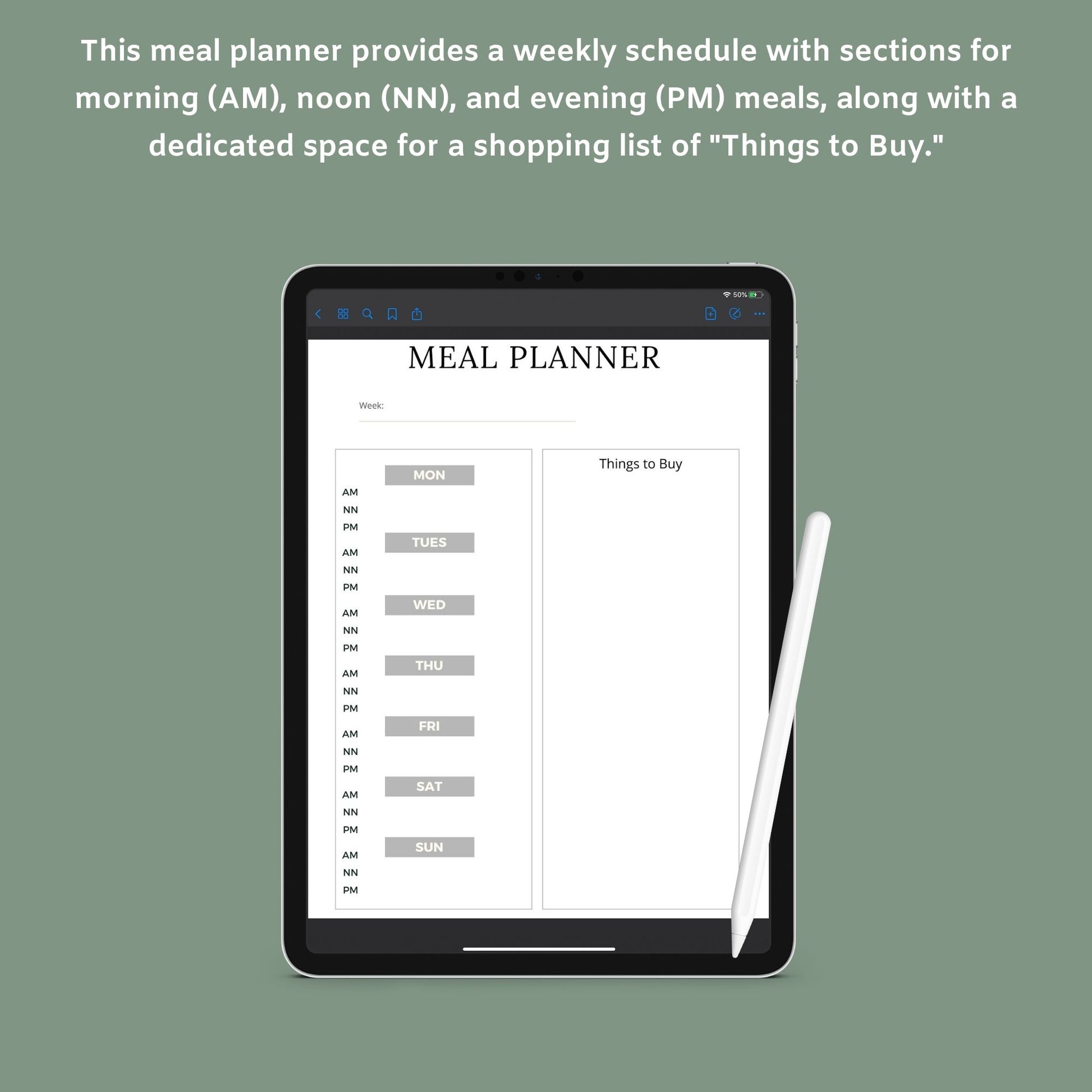 The Meal Planner – Digital Weekly & Monthly Meal Planning, Grocery List & Recipe Organizer | Printable PDF