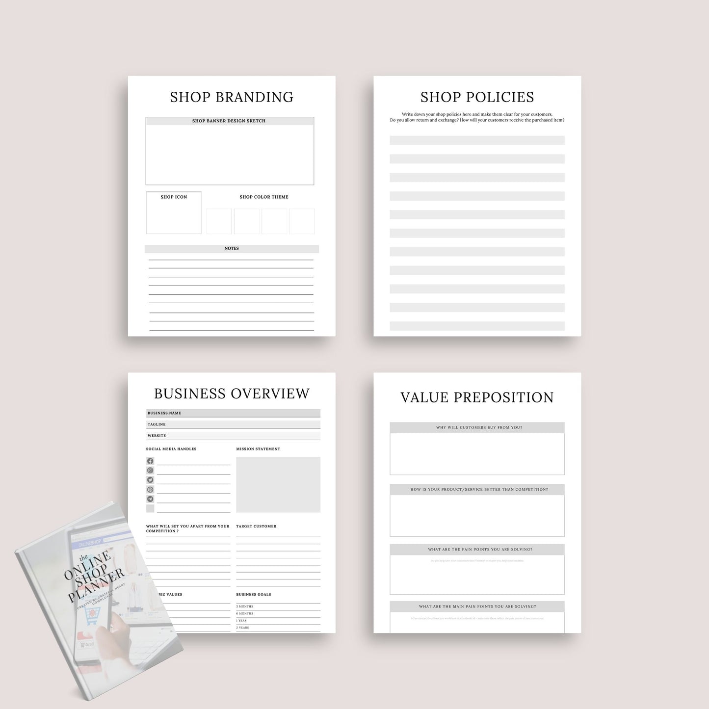 The Online Shop Planner – Business, Inventory & Marketing Tracker for E-Commerce Success | Printable PDF
