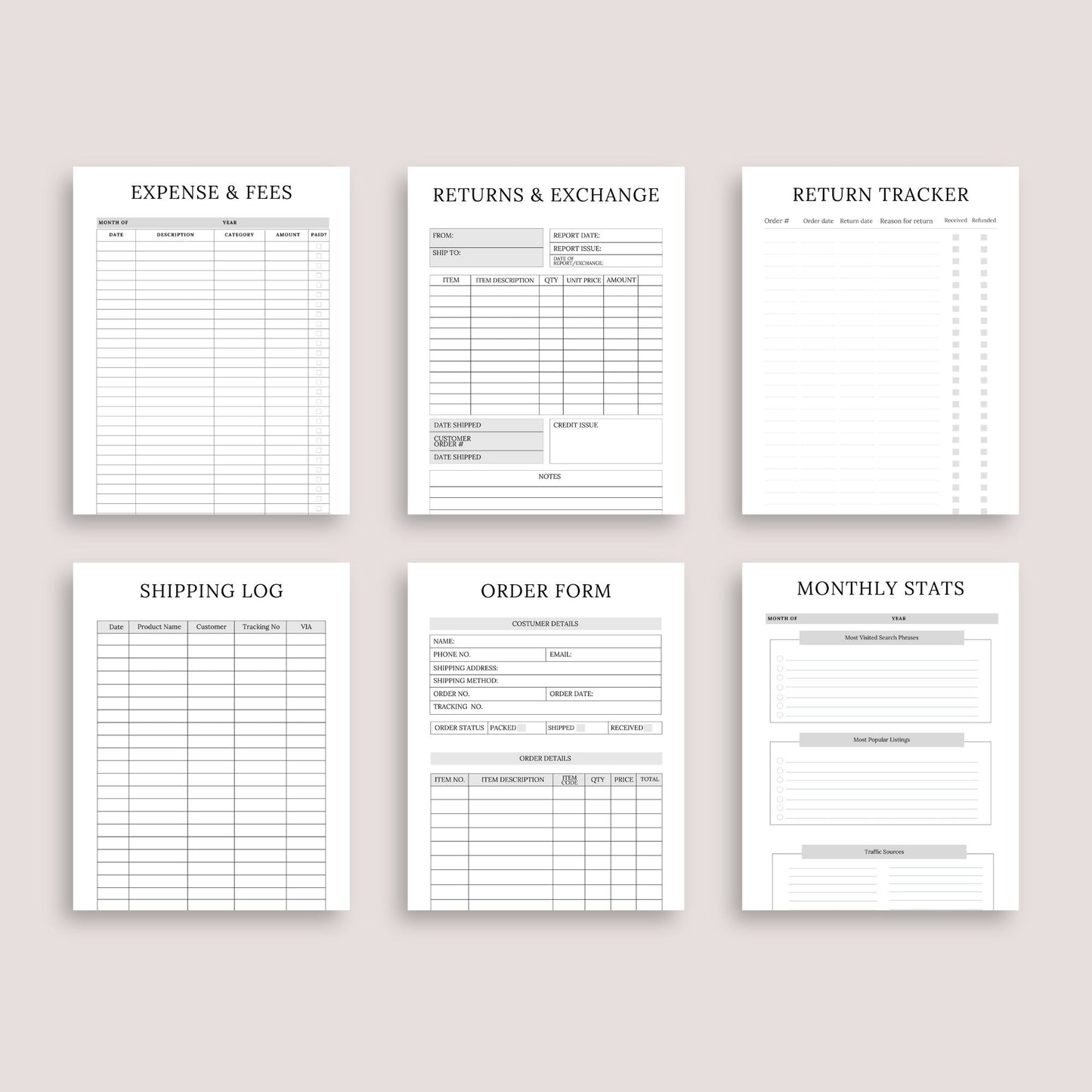 The Online Shop Planner – Business, Inventory & Marketing Tracker for E-Commerce Success | Printable PDF