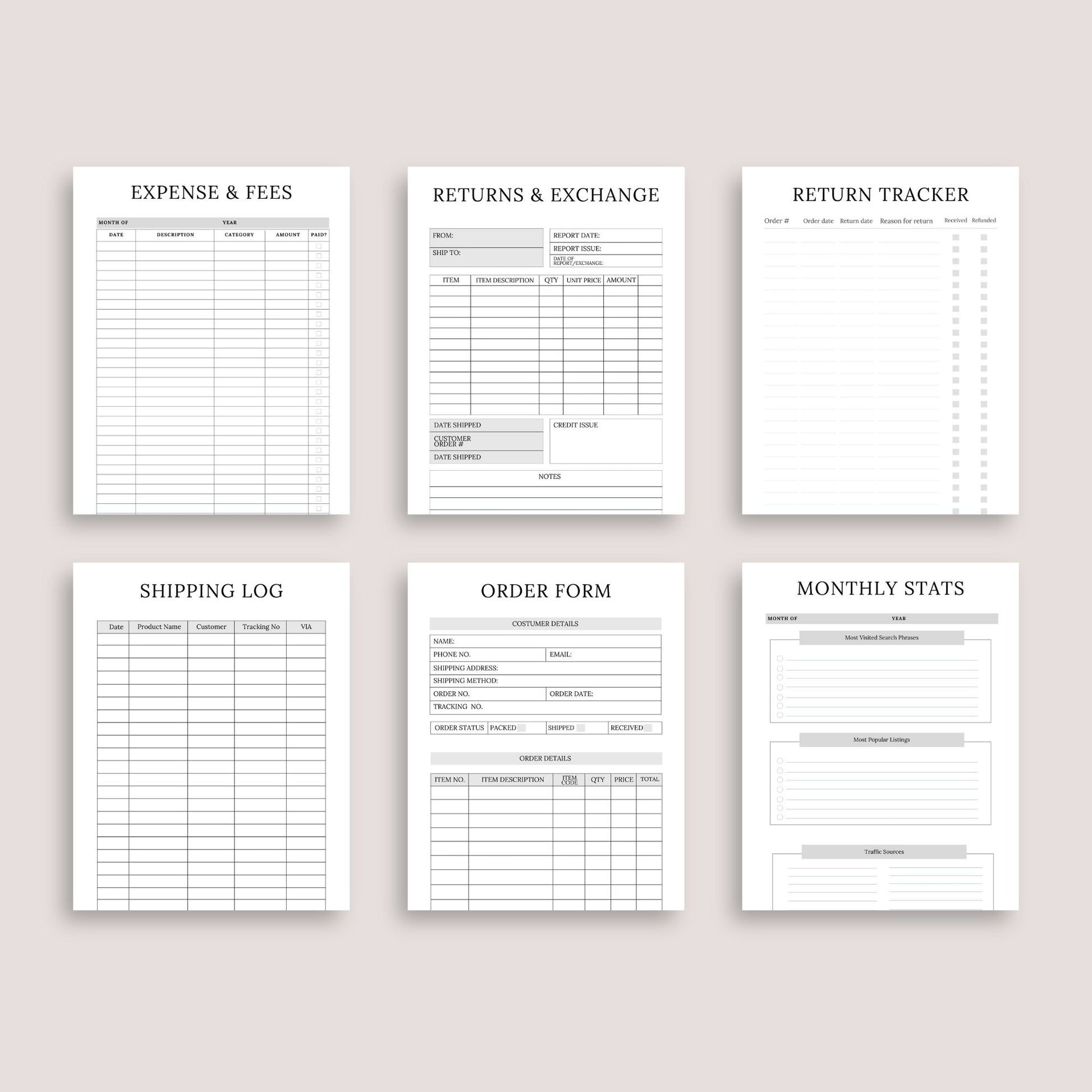The Online Shop Planner – Business, Inventory & Marketing Tracker for E-Commerce Success | Printable PDF