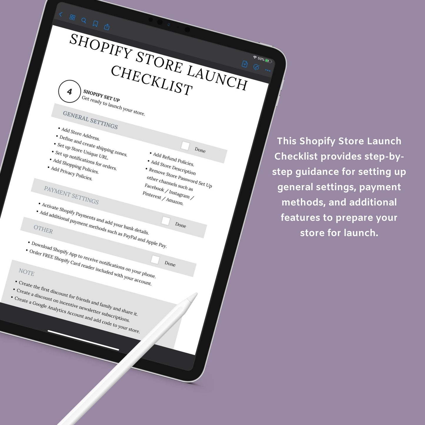 The Shopify Planner – Step-by-Step Guide to Building, Launching & Scaling Your Online Store | Printable PDF