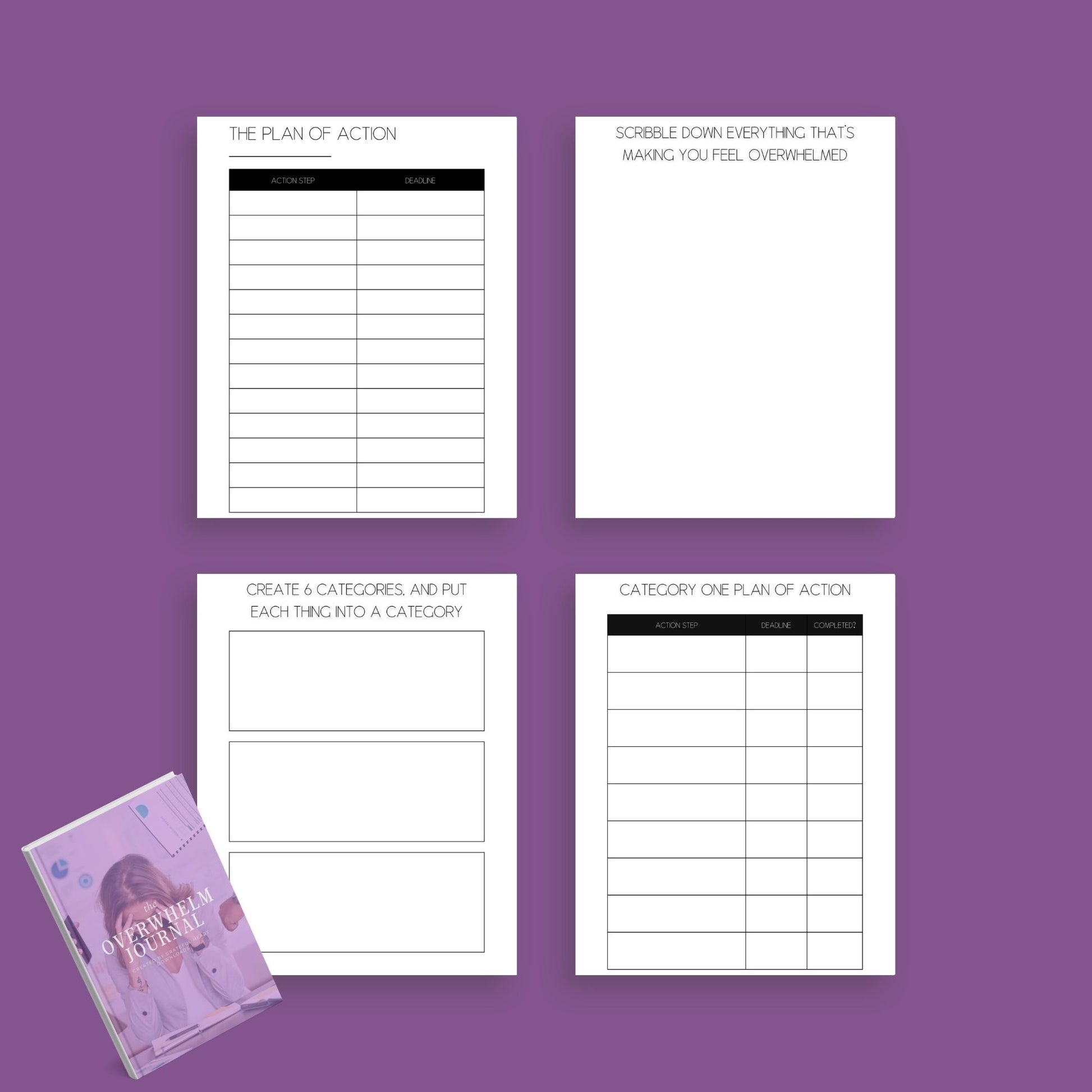The Overwhelm Journal – Digital Printable Planner to Reduce Stress & Regain Focus | Instant Download