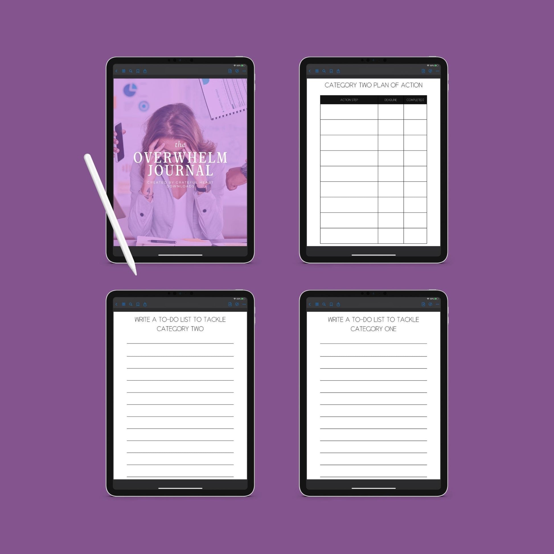 The Overwhelm Journal – Digital Printable Planner to Reduce Stress & Regain Focus | Instant Download